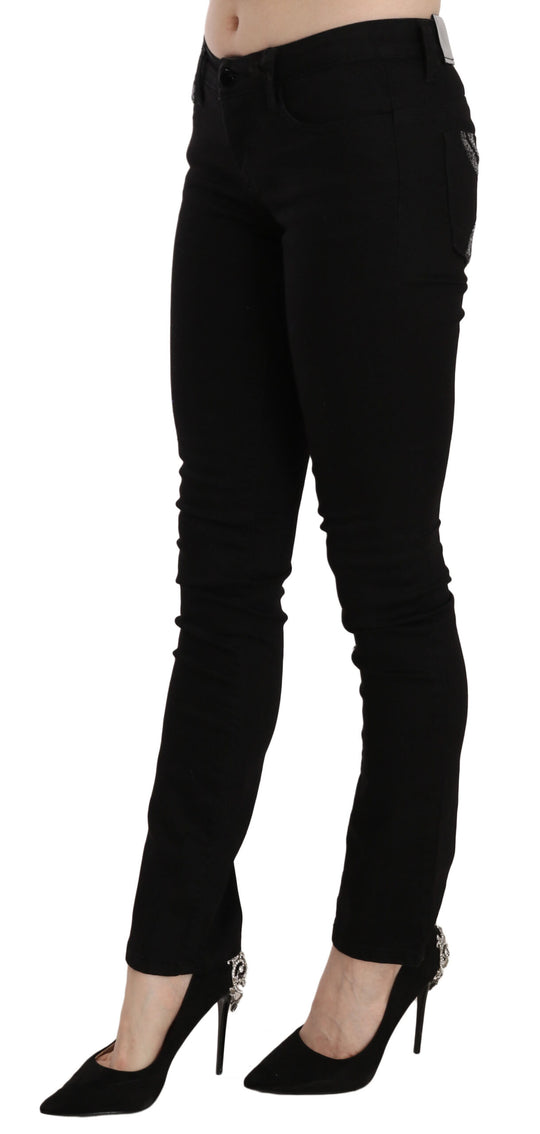 Costume National Schwarze Pailletten-Jeans mit schmaler Taille und schmaler Passform aus Denim