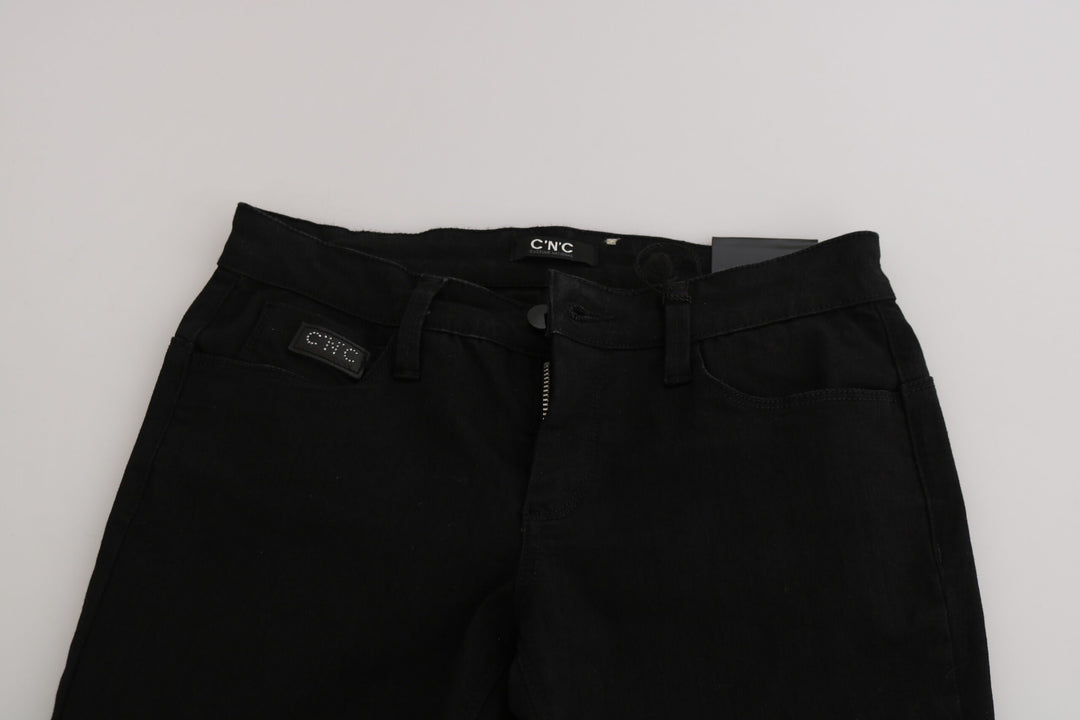 Costume National Schwarze Pailletten-Jeans mit schmaler Taille und schmaler Passform aus Denim