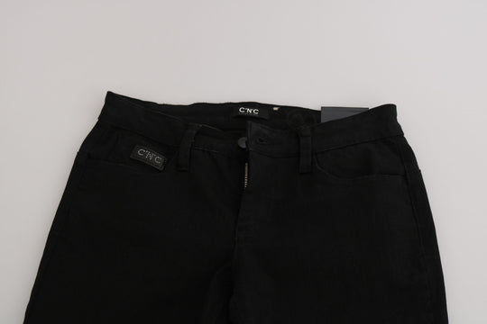 Costume National Schwarze Pailletten-Jeans mit schmaler Taille und schmaler Passform aus Denim