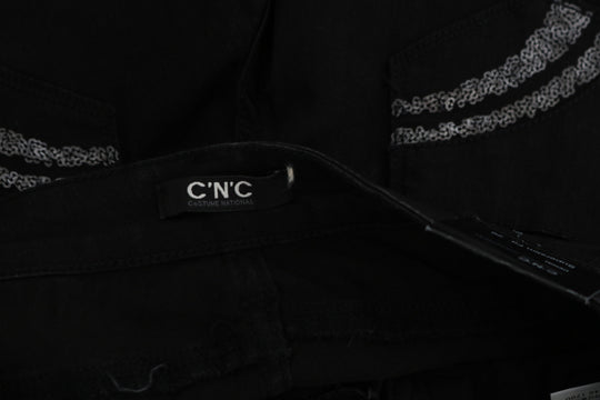 Costume National Schwarze Pailletten-Jeans mit schmaler Taille und schmaler Passform aus Denim
