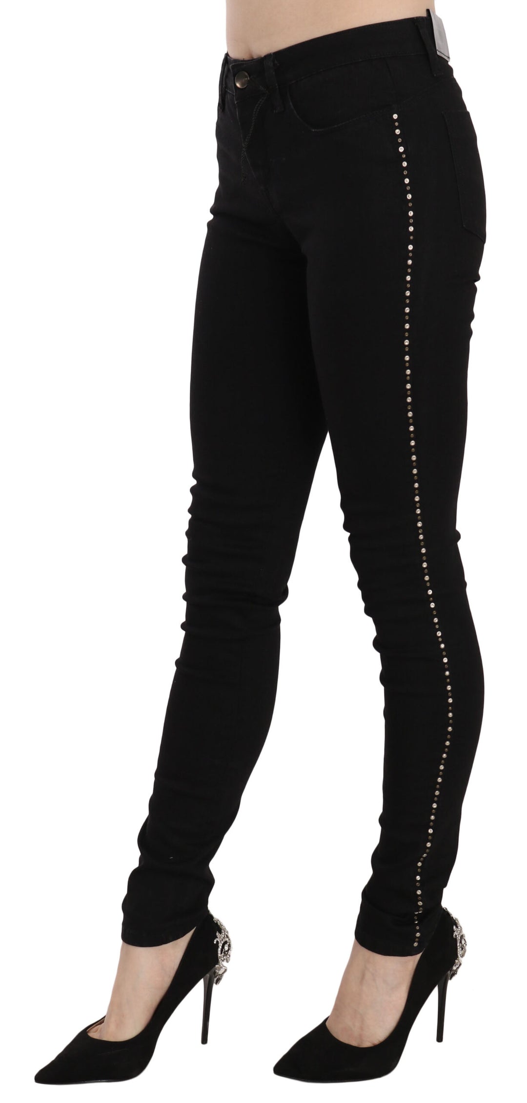 Costume National Schwarze verzierte Skinny Denim Jeans mit mittlerer Taille