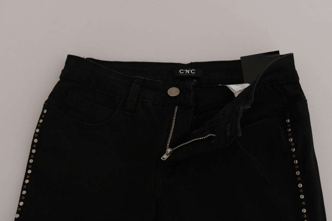 Costume National Schwarze verzierte Skinny Denim Jeans mit mittlerer Taille