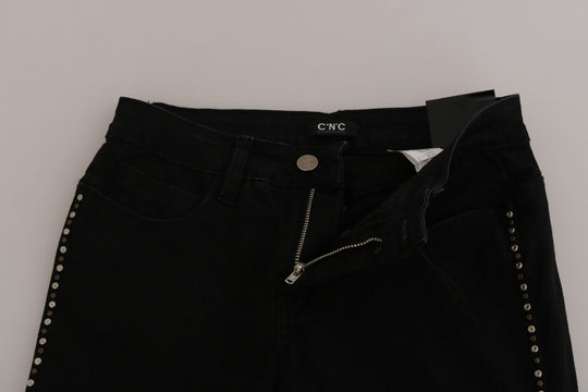 Costume National Schwarze verzierte Skinny Denim Jeans mit mittlerer Taille