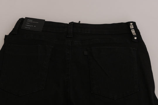 Costume National Schwarze verzierte Skinny Denim Jeans mit mittlerer Taille