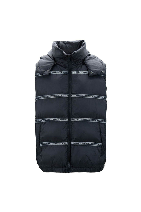 Versace Elegante schwarze Logo-Bandweste mit abnehmbarer Kapuze - Léoré