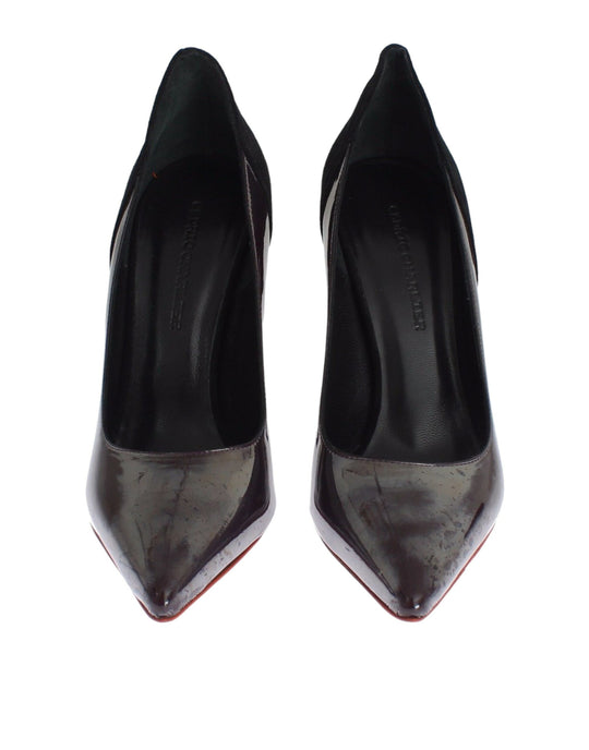 Cédric Charlier Grau Schwarz Leder Wildleder Heels Pumps Schuhe