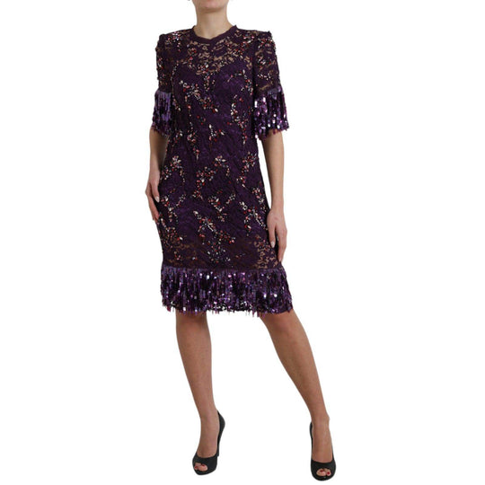 Dolce & Gabbana Elegantes Lila Florales Spitzen-Kristallkleid - Léoré
