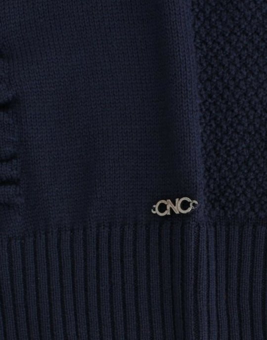 Costume National Dunkelblauer Wollpullover mit V-Ausschnitt