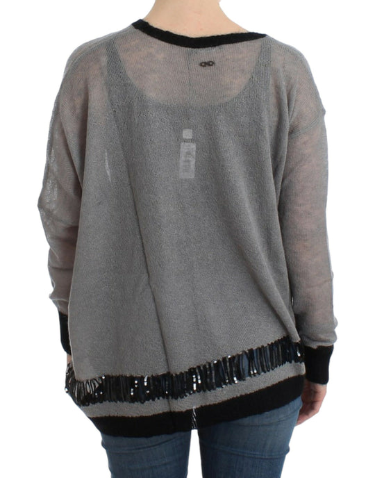 Costume National Grauer verschnörkelter asymmetrischer Pullover