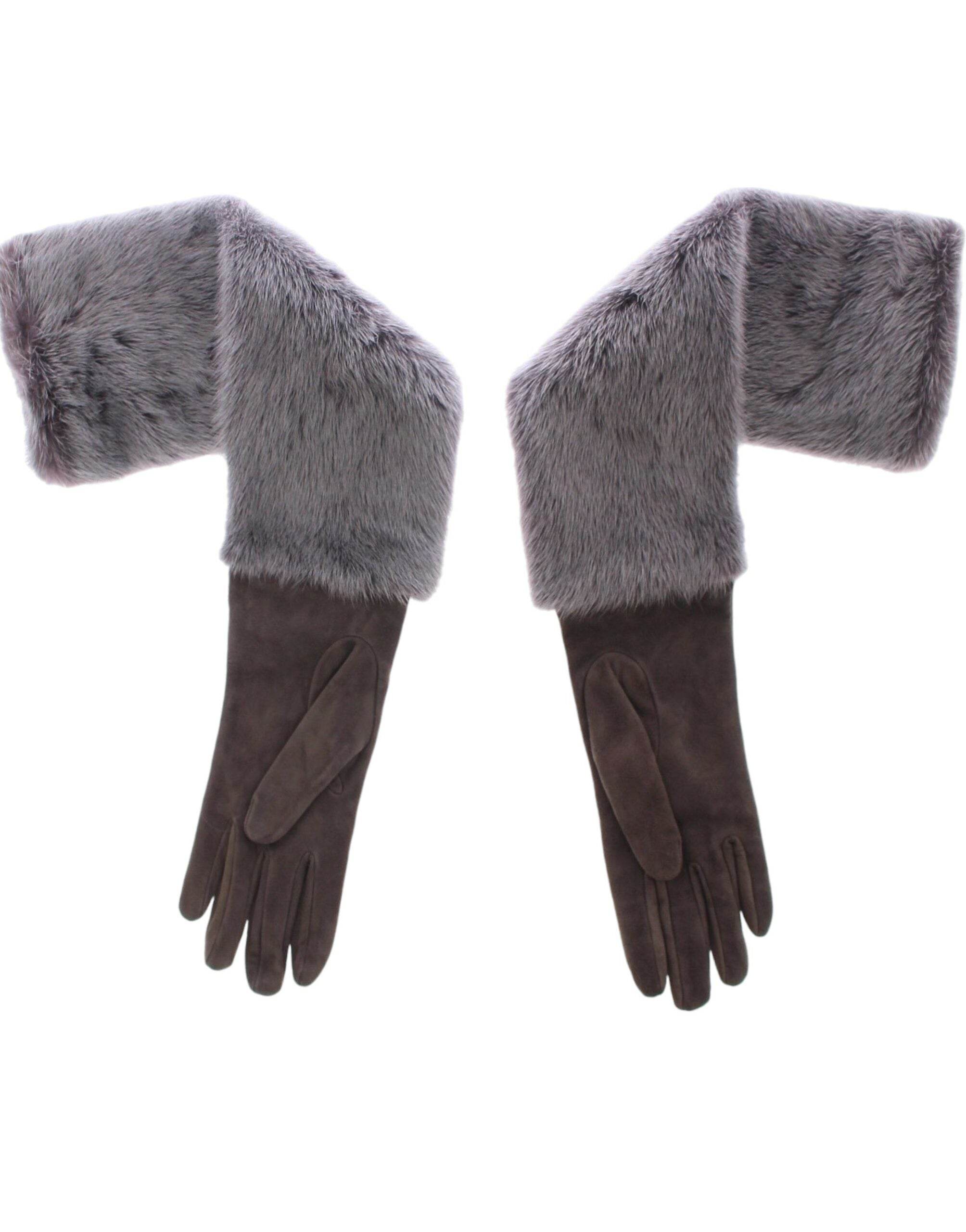 Dolce & Gabbana Elegante Graue Nerz Pelz Leder Ellenbogen Handschuhe - Léoré