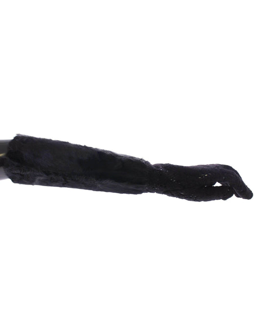 Dolce & Gabbana Schwarze Wollspitzen & Lammfell Ellenbogenhandschuhe - Léoré