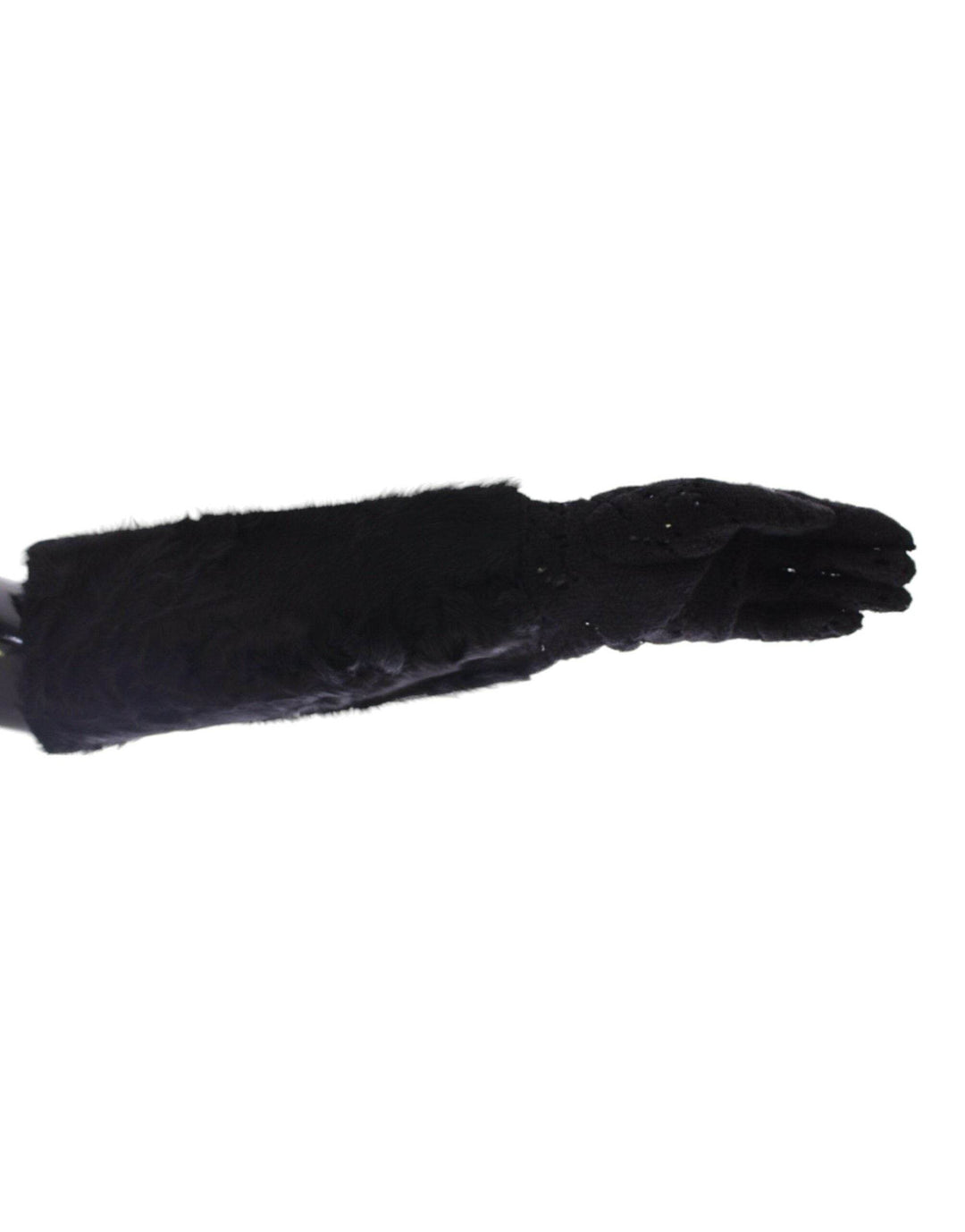 Dolce & Gabbana Schwarze Wollspitzen & Lammfell Ellenbogenhandschuhe - Léoré