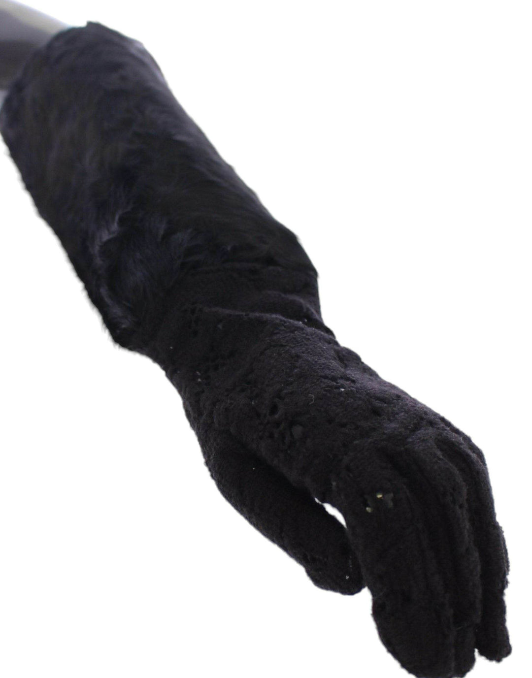 Dolce & Gabbana Schwarze Wollspitzen & Lammfell Ellenbogenhandschuhe - Léoré