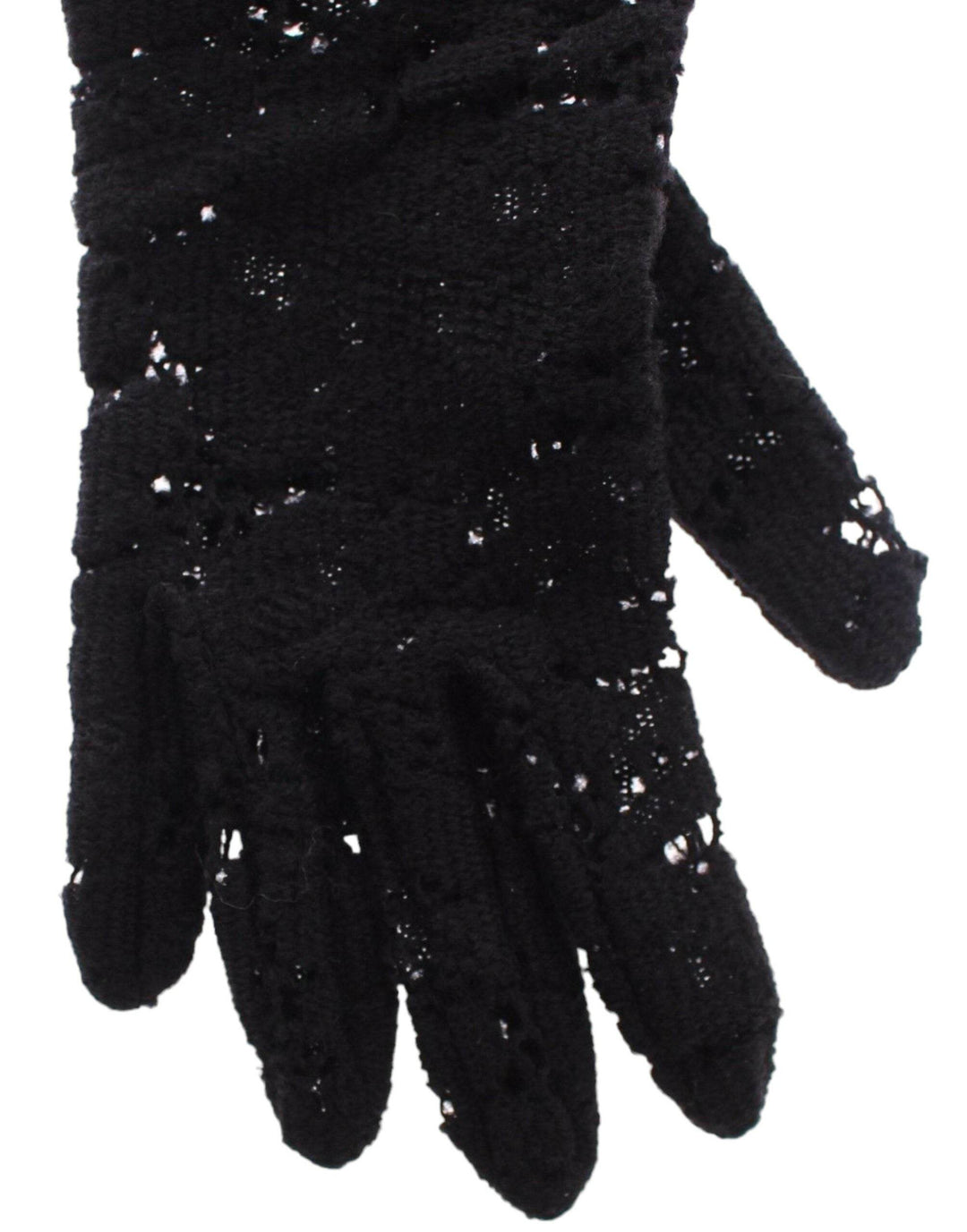 Dolce & Gabbana Schwarze Wollspitzen & Lammfell Ellenbogenhandschuhe - Léoré