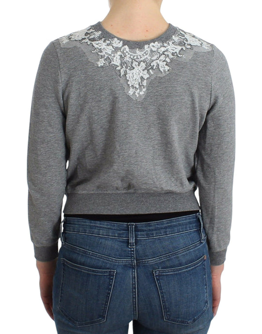 Ermanno Scervino Lingerie Grauer Spitzenpullover Strickjacke Top