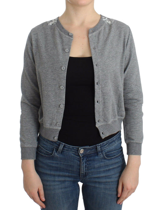 Ermanno Scervino Lingerie Grauer Spitzenpullover Strickjacke Top