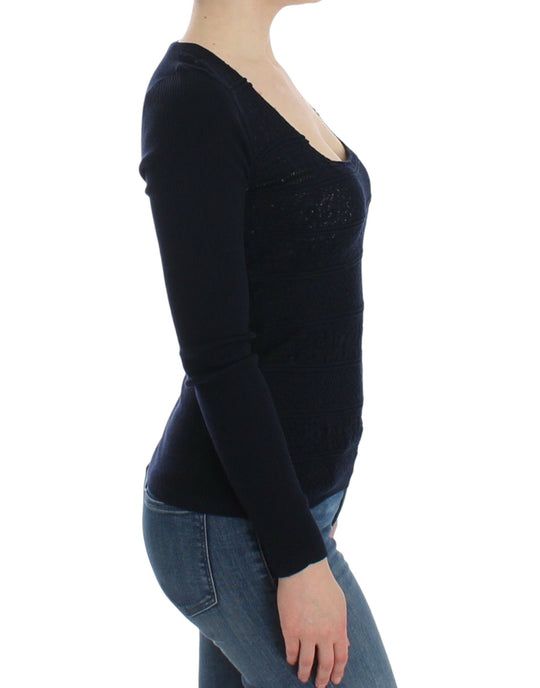 Ermanno Scervino Blaues Pullover-Oberteil aus gestrickter Stretch-Wolle