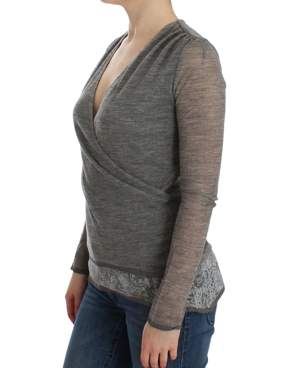 Ermanno Scervino Grauer langärmeliger Pullover aus Wollmischung