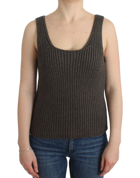 Ermanno Scervino Graues Strickoberteil Strickpullover aus Merinowolle