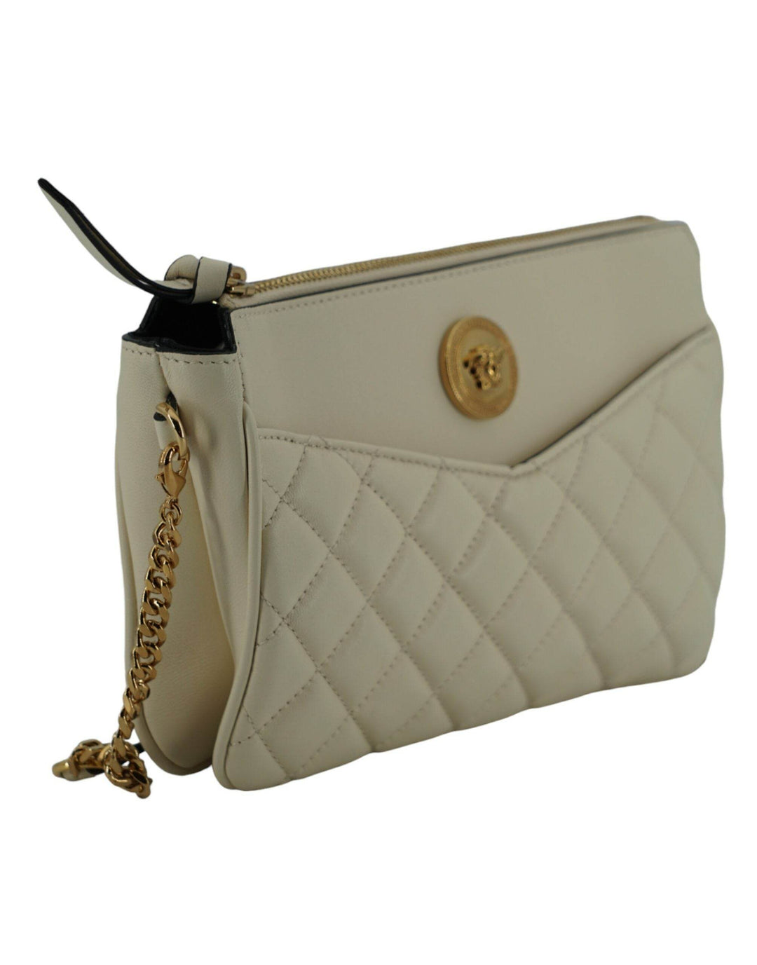 Versace Elegante Crossbody-Tasche aus weißem Lammleder - Léoré