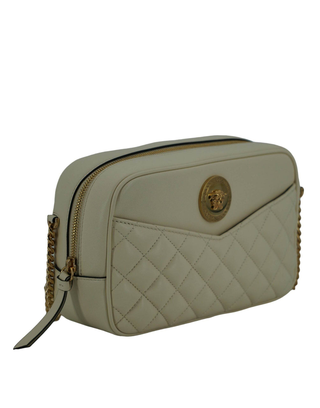 Versace Elegante Kamera-Umhängetasche aus weißem Leder - Léoré