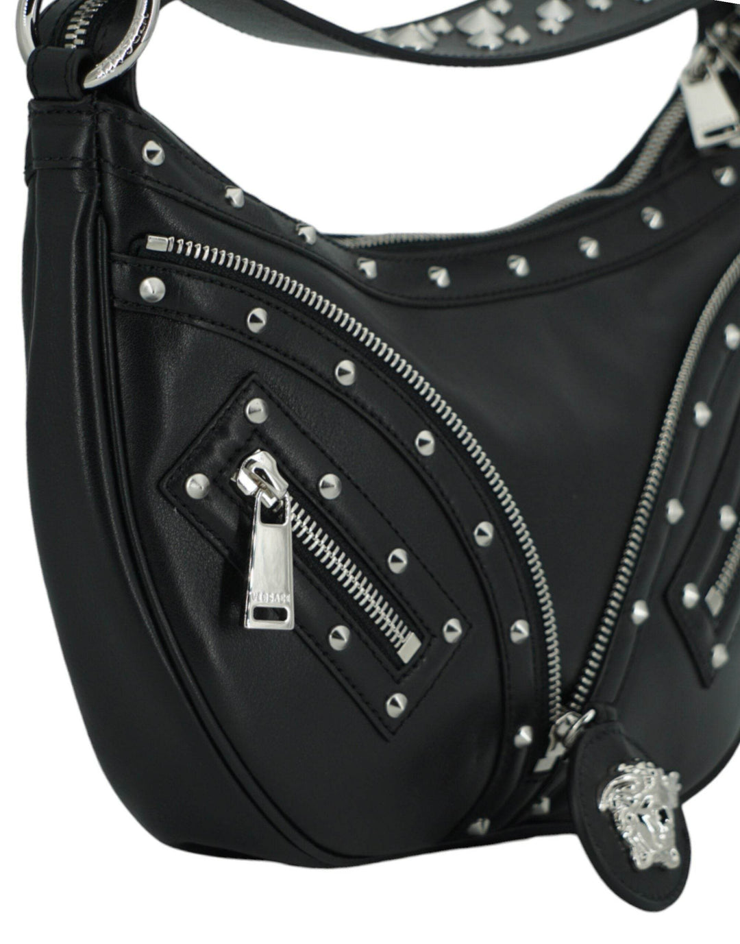 Versace Elegante schwarze Hobo-Umhängetasche aus Leder - Léoré