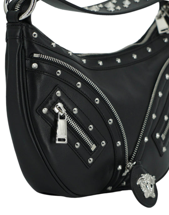 Versace Elegante schwarze Hobo-Umhängetasche aus Leder - Léoré