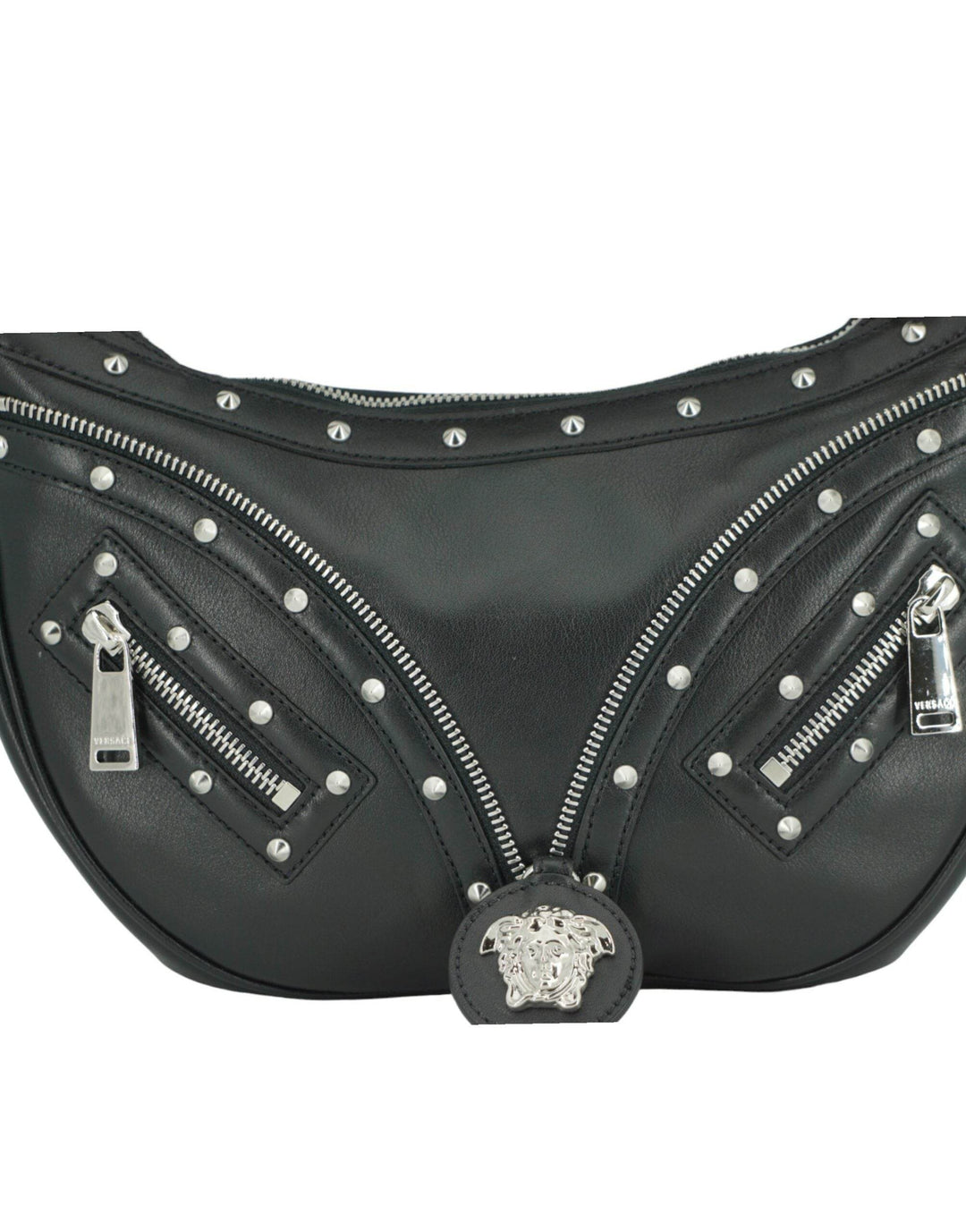 Versace Elegante schwarze Hobo-Umhängetasche aus Leder - Léoré