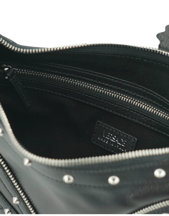 Versace Elegante schwarze Hobo-Umhängetasche aus Leder - Léoré