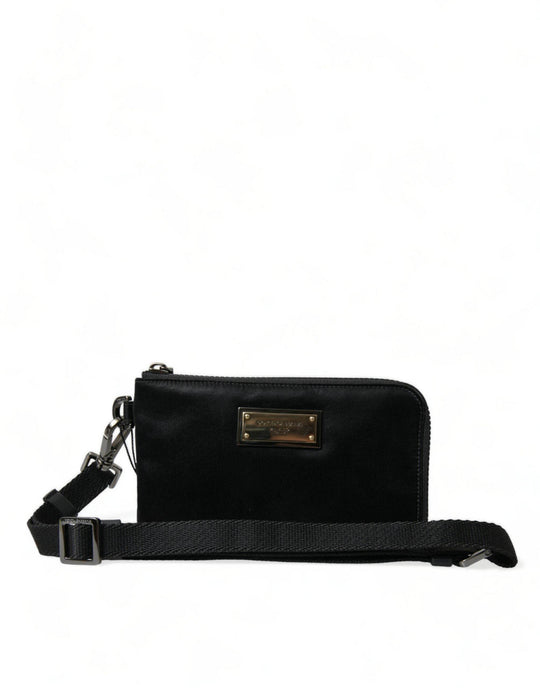 Dolce & Gabbana Elegante schwarze Nylon-Ledertasche mit silbernen Details - Léoré