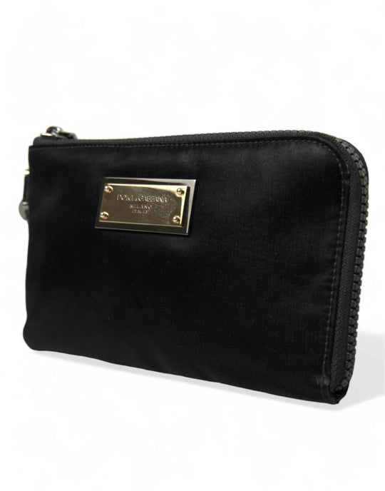 Dolce & Gabbana Elegante schwarze Nylon-Ledertasche mit silbernen Details - Léoré