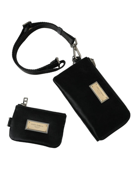Dolce & Gabbana Elegante schwarze Nylon-Ledertasche mit silbernen Details - Léoré