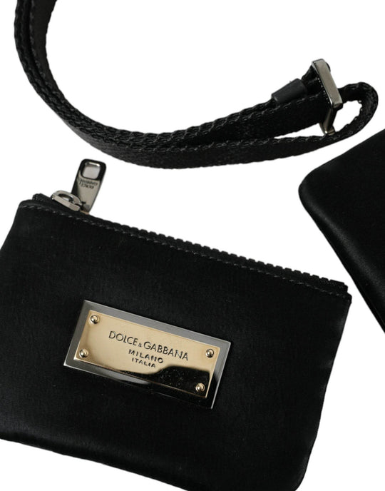 Dolce & Gabbana Elegante schwarze Nylon-Ledertasche mit silbernen Details - Léoré