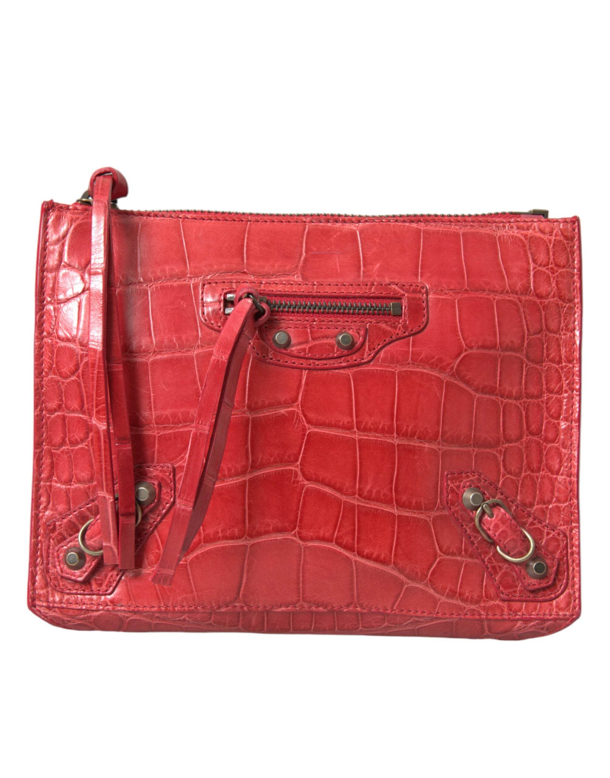 Balenciaga Exotische rote Alligatorleder Clutch - Léoré