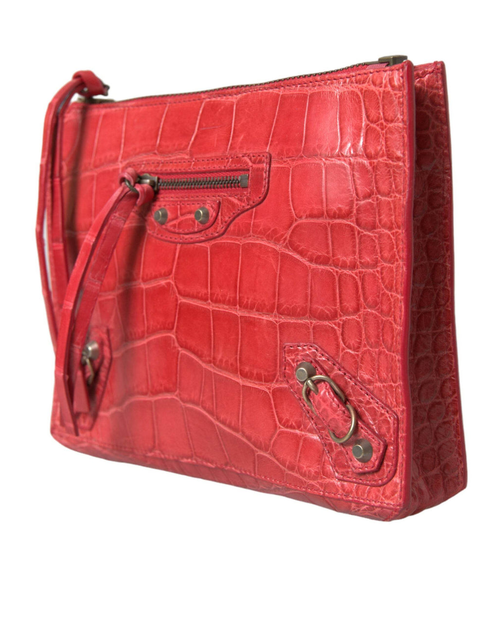 Balenciaga Exotische rote Alligatorleder Clutch - Léoré