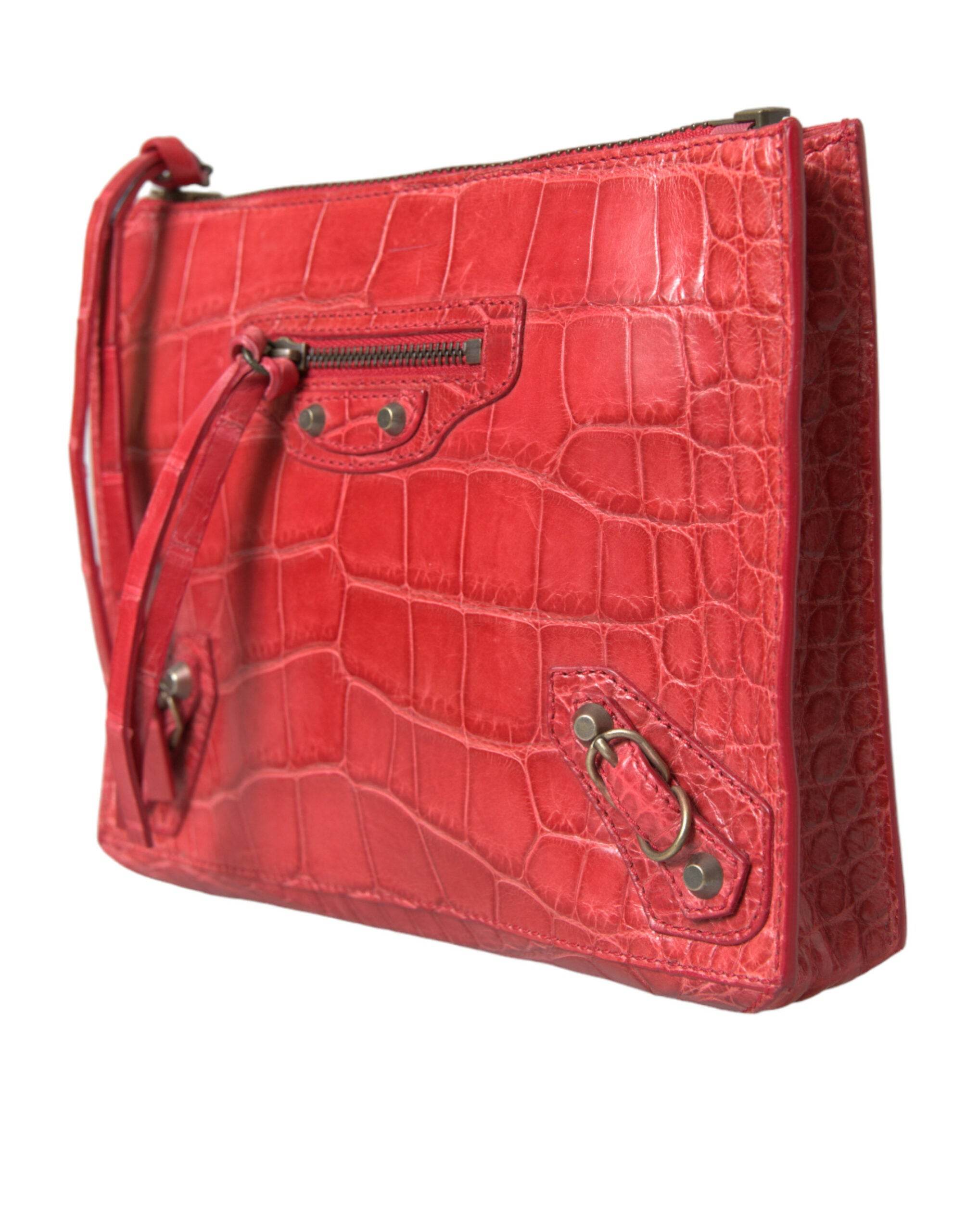 Balenciaga Exotische rote Alligatorleder Clutch - Léoré