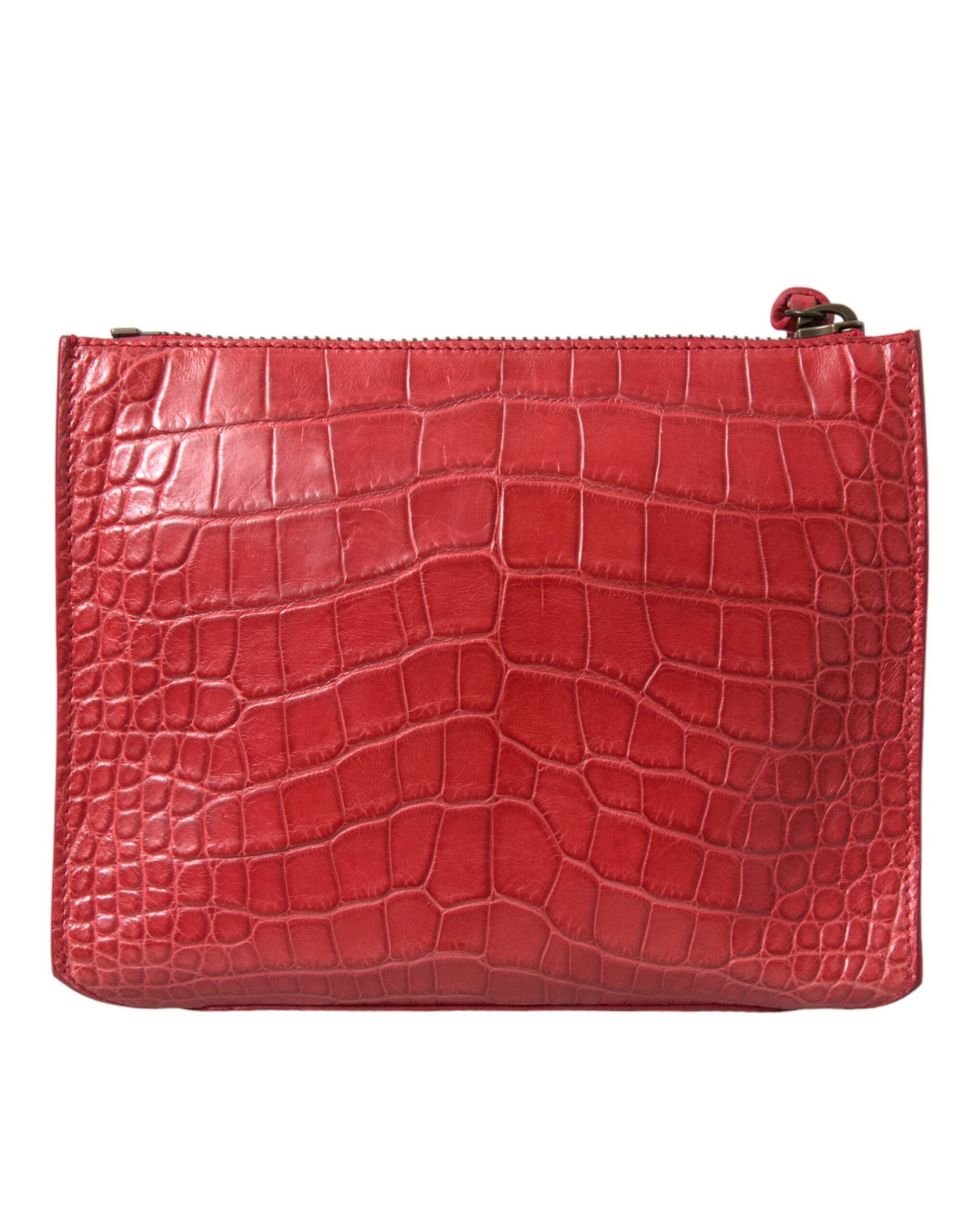 Balenciaga Exotische rote Alligatorleder Clutch - Léoré