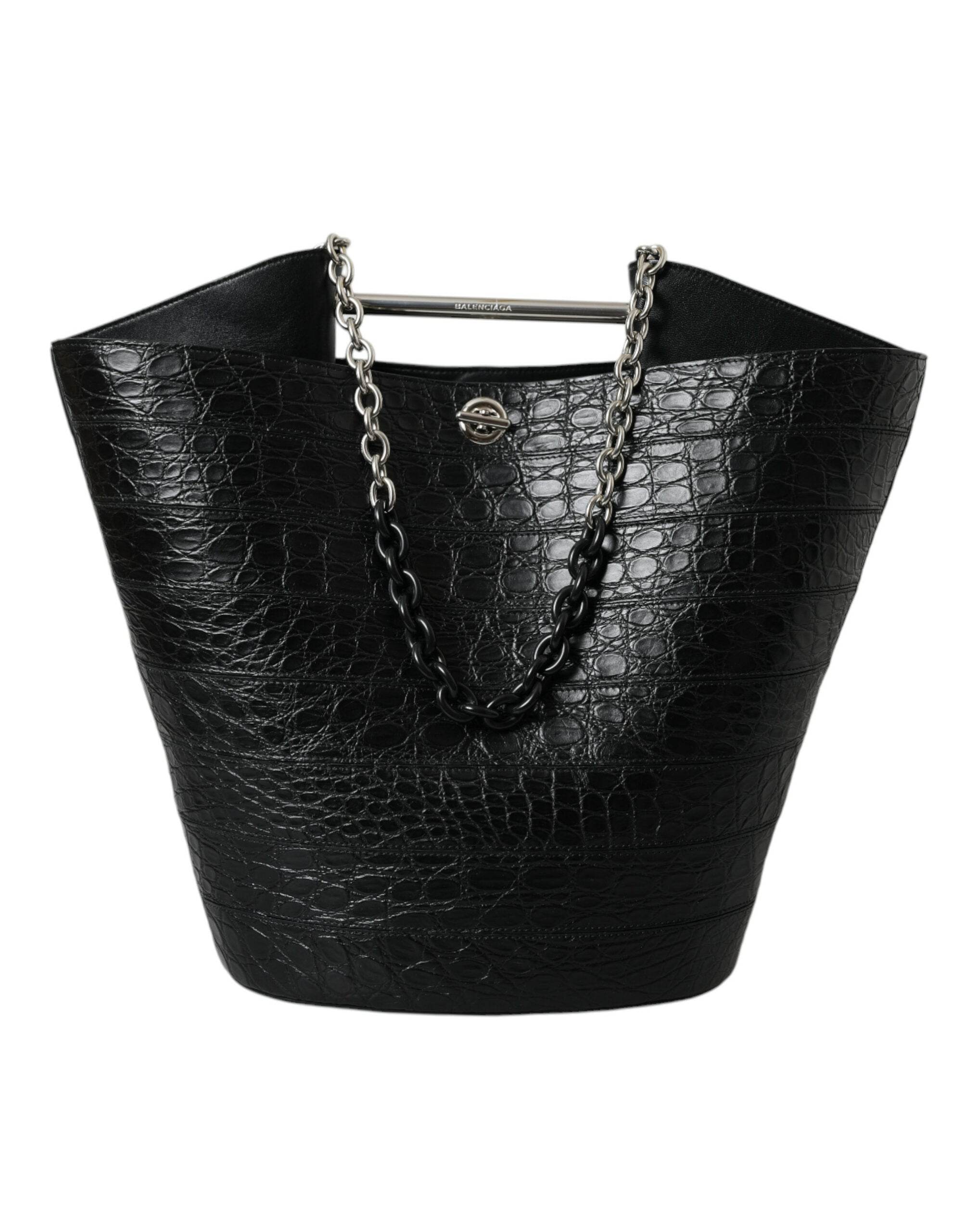 Balenciaga Elegante Maxi Bucket Bag aus schwarzem Krokodilleder - Léoré