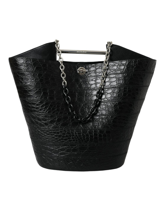 Balenciaga Elegante Maxi Bucket Bag aus schwarzem Krokodilleder - Léoré