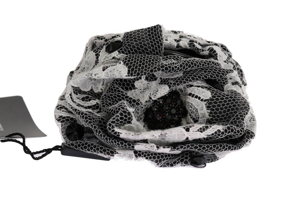 Dolce & Gabbana Elegante Haarspange mit schwarzer und weißer Blumenspitze und Kristall - Léoré