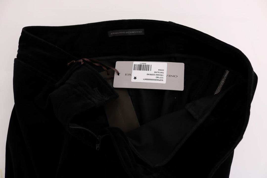 Ermanno Scervino Schwarze Cropped-Hose aus Viskosemischung und Samt