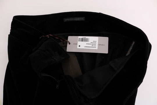 Ermanno Scervino Schwarze Cropped-Hose aus Viskosemischung und Samt