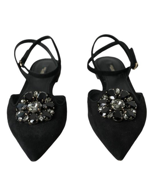 Dolce & Gabbana Schwarzes Leder Kristall Slingback Sandalen Schuhe - Léoré