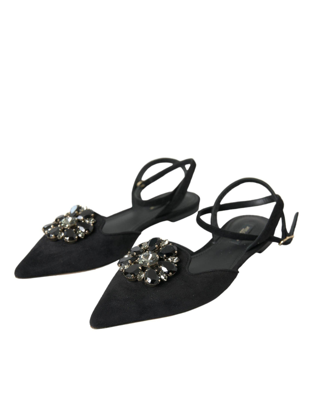 Dolce & Gabbana Schwarzes Leder Kristall Slingback Sandalen Schuhe - Léoré