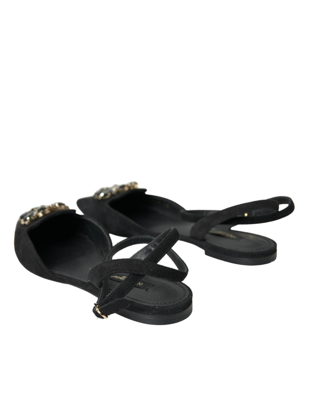 Dolce & Gabbana Schwarzes Leder Kristall Slingback Sandalen Schuhe - Léoré