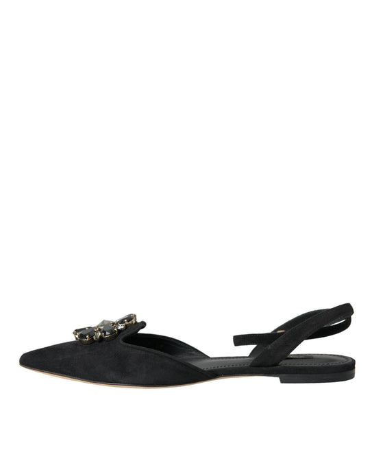 Dolce & Gabbana Schwarzes Leder Kristall Slingback Sandalen Schuhe - Léoré