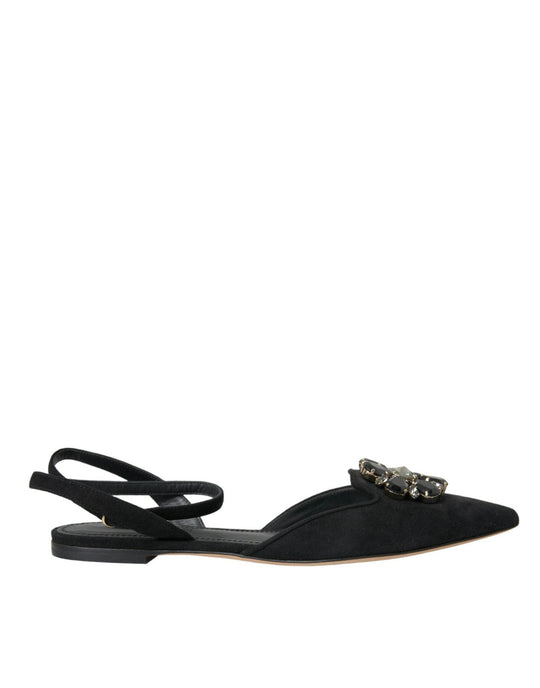 Dolce & Gabbana Schwarzes Leder Kristall Slingback Sandalen Schuhe - Léoré