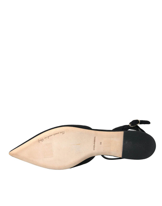 Dolce & Gabbana Schwarzes Leder Kristall Slingback Sandalen Schuhe - Léoré