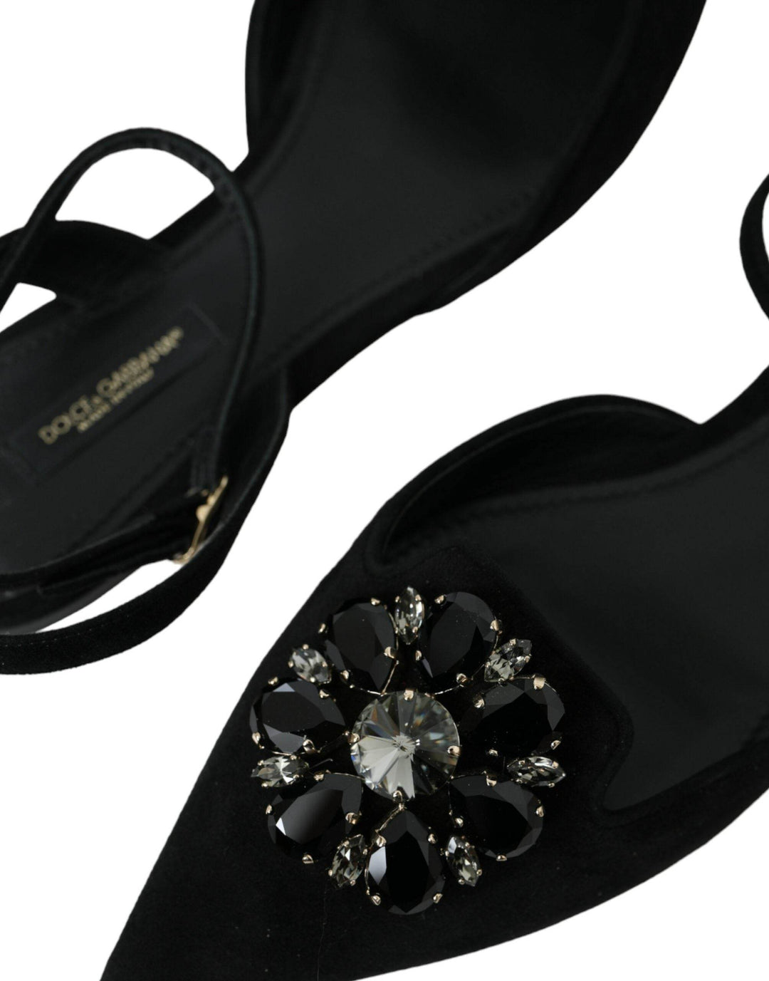 Dolce & Gabbana Schwarzes Leder Kristall Slingback Sandalen Schuhe - Léoré