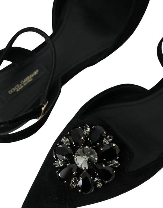 Dolce & Gabbana Schwarzes Leder Kristall Slingback Sandalen Schuhe - Léoré